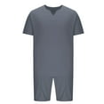 thumbnail image 4 of BXINGOHAI Men's Shirt and Shorts Set Summer Outfits Fashion V-Neck Short Sleeve Casual Track Suit for Men 2 Piece Short Set Today Gray,M, 4 of 6