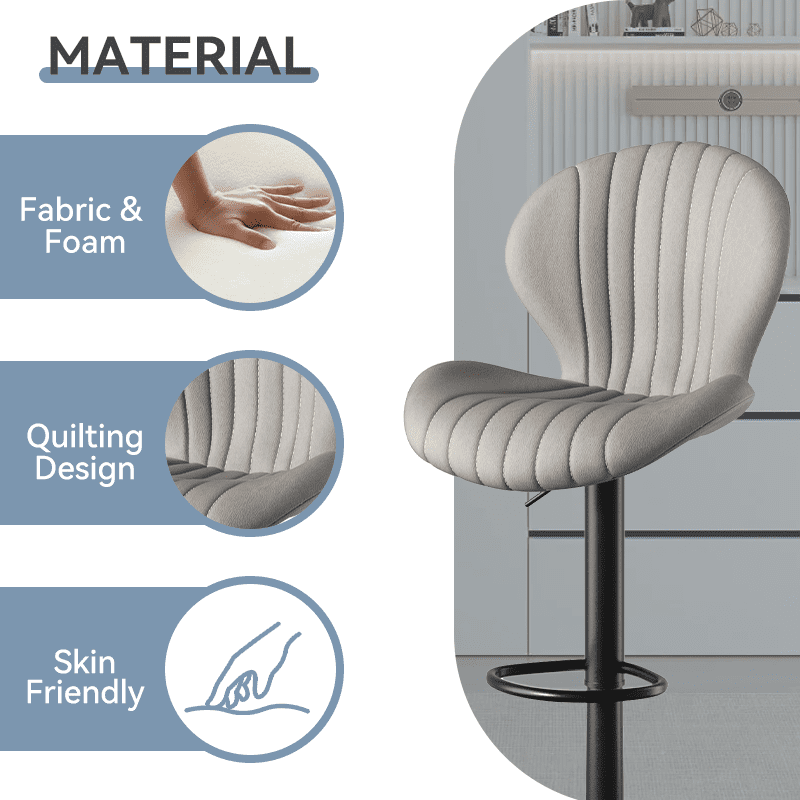 MOONMISS Modern Adjustable Bar Stool Faux Leather Bar Stool,Gray(Set of 2)