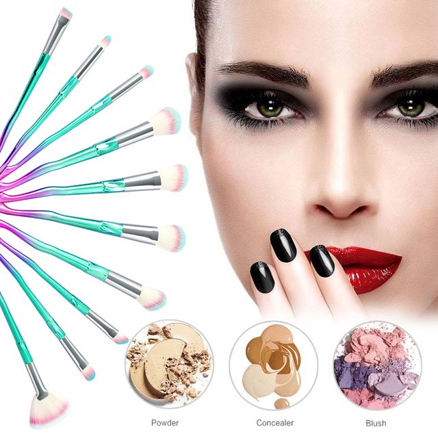 10pcs Pinceles de maquillaje Set Blush Blending Foundation Sombra de ojos Corrector Cosmético Likrtyny Cuidado Belleza