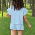 thumbnail image 4 of FAIWAD Girls Summer 2 Piece Outfits Ruffle Sleeve Cute Casual Round Neck Tops and Elastic Waist Shorts Clothing Sets, 3-15 Years, 4 of 9