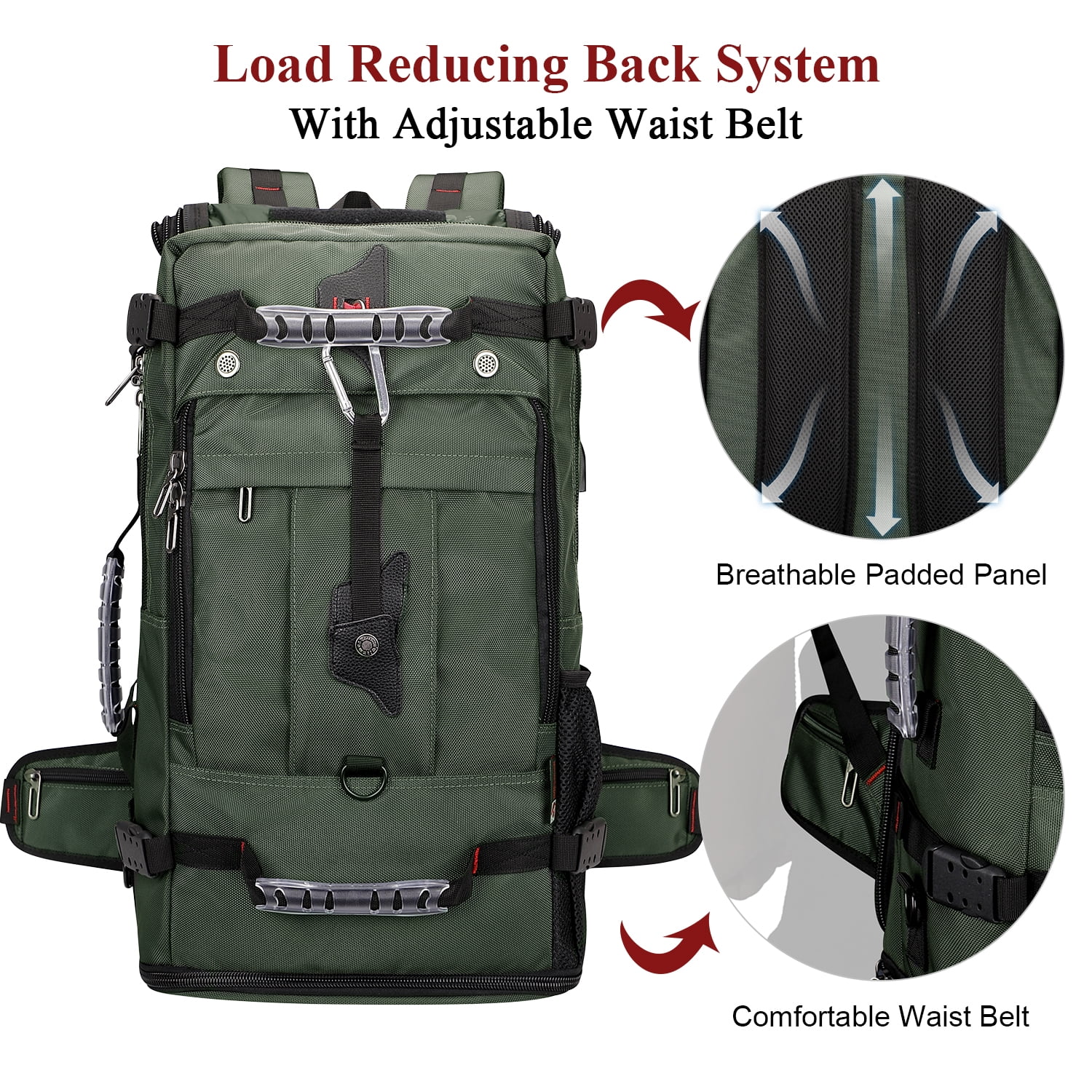 WITZMAN Carry on Nylon Travel Backpack for Men Convertible Large Duffle Luggage Bags for Airplane fit 18 inch Laptop B681 Army Green