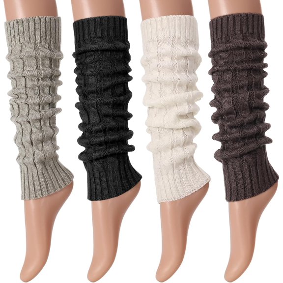 4 Pairs Leg Warmers For Women Girls Winter Knitted Leg Warmers Ladies, Long Boot Cuff Knee Socks Fashion Warm Long Boot Socks For 80s Party Yoga Dance Skating