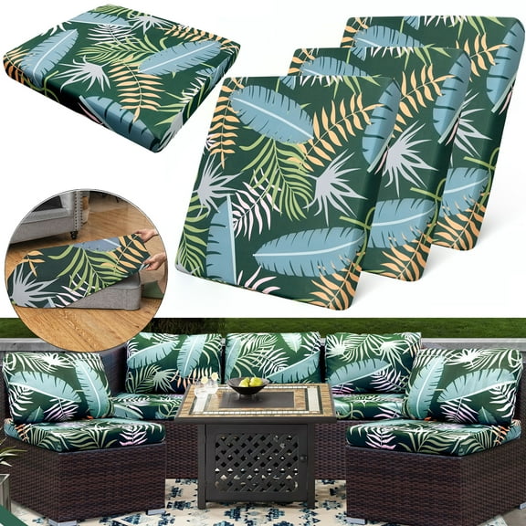 JIAN YA NA Patio Cushion Covers Replacement, 4 Piece Stretch Cushion Slipcovers with Elastic Bottom for Outdoor Furniture & Patio Sofa Couch, Covers Only, Hawaiian