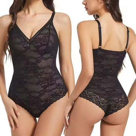 Gneanzd Women s Shapewear Bodysuit Tummy Control Body Shaper Backless Bra Lace Seamless Waist Body Suit  Butt Lifting Shapewear  Black