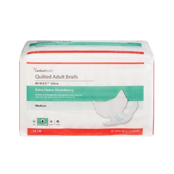 Wings Ultra Quilted Adult Incontinence Briefs, Extra Heavy Absorbency, Medium, 12 Count, 1 Pack