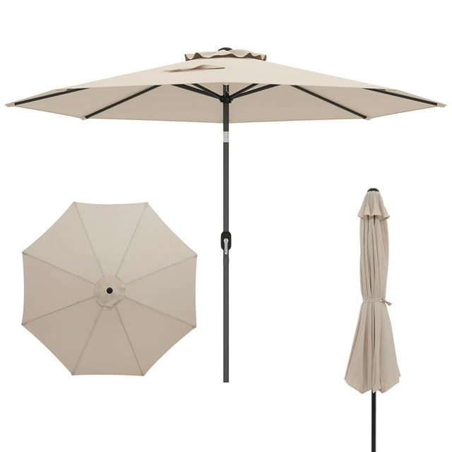 Gymax Parasol de Patio 300 cm, Parasol de Marché Robuste avec Mécanisme d'Inclinaison, Manivelle, Beige