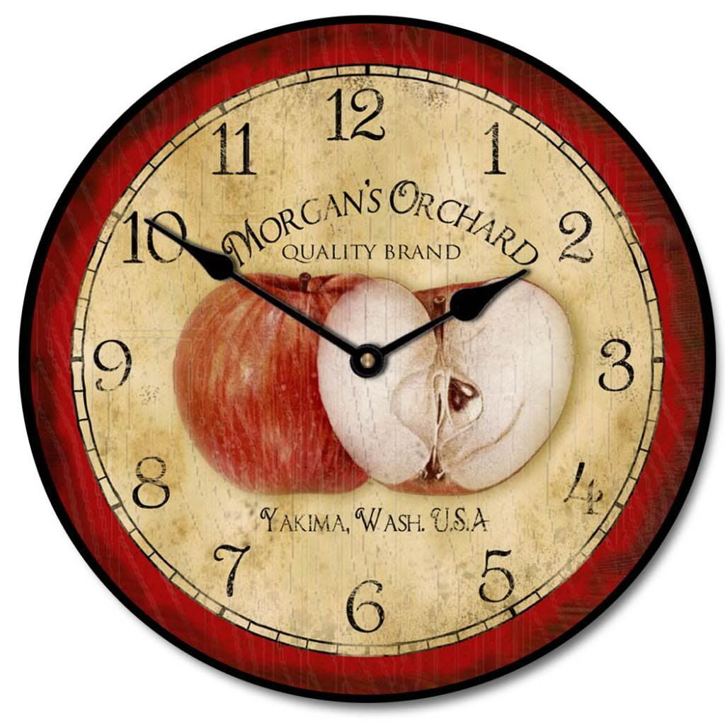 Apple Hanging Wall Clock Analog Ultra Quiet Quartz Mechanism Round