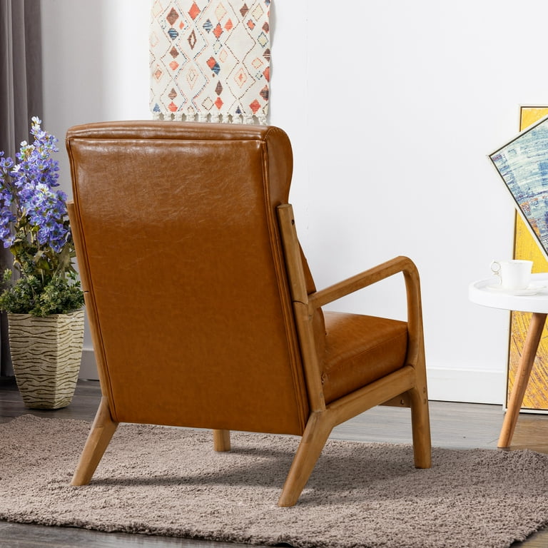 Bestier Beautiful Living Room Mid Century Modern Accent Chair High Back Reading Armchair with Cushion Camel Walmart