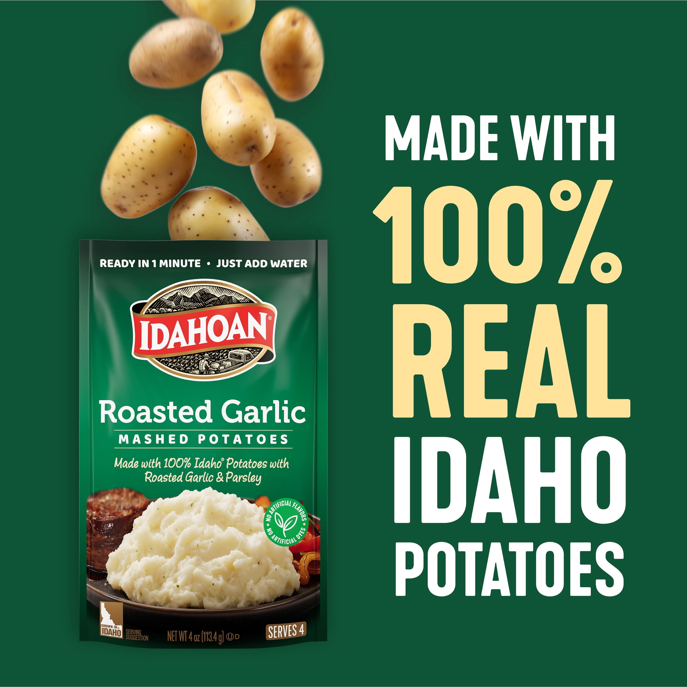 (8 pack) Idahoan Roasted Garlic Mashed Potatoes, 4 oz Pouch