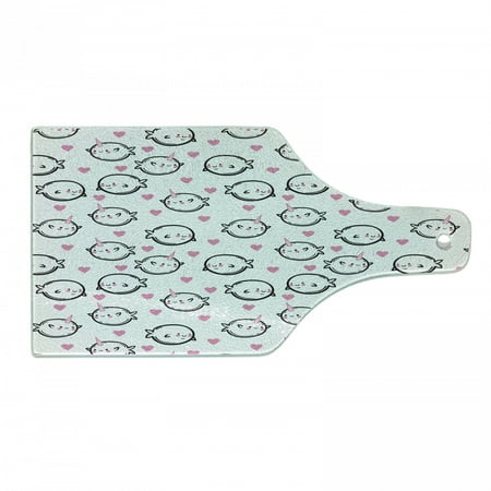 

Narwhal Cutting Board Heart Background Doodle Style Whales Ocean Mammals Cartoon Decorative Tempered Glass Cutting and Serving Board Wine Bottle Shape Pink Black White by Ambesonne