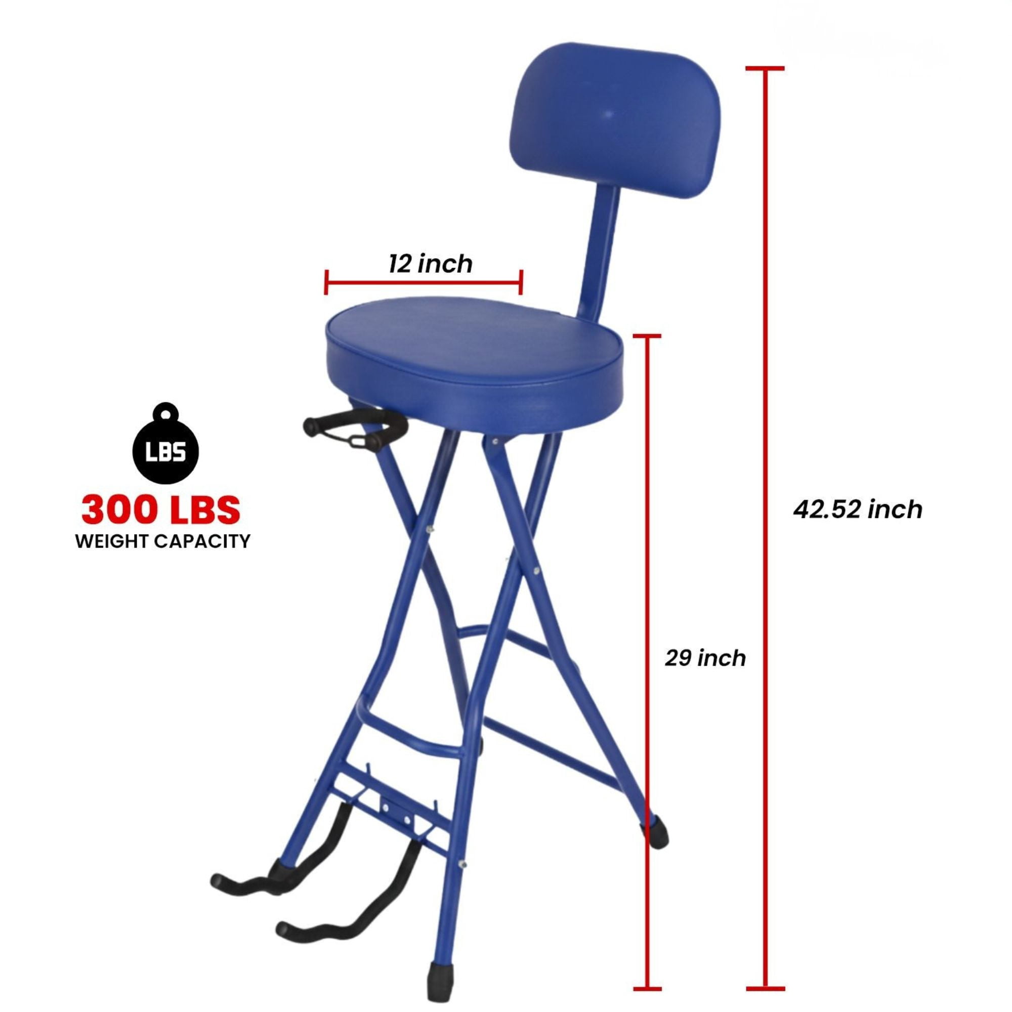 Padded Guitar Stool with Backrest, Built-in Stand & Footrest - Blue