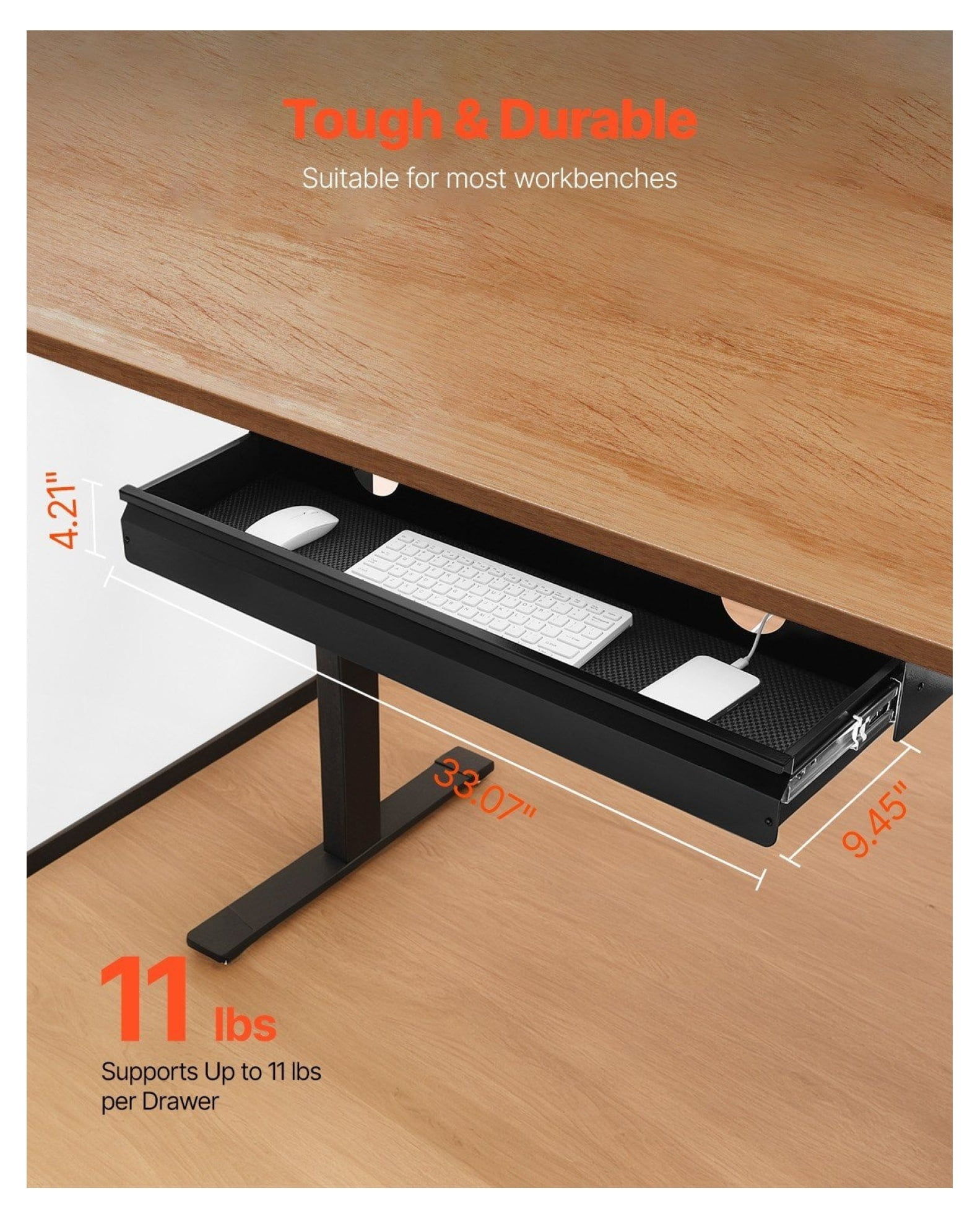 Under Desk Drawer Organizer 33 inch - Slide Out Storage Tray for Home Office, Keyboard Tray, Steel Construction, Smooth Sliding, Legroom Space Saver