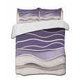 thumbnail image 2 of Purple Wave Queen Size Down Alternative Comforter, Lightweight Comforter Quilt Bedding Set with Pillow Shams Coastal Ombre Ocean Grey Stripes Beach Sand All Seasons Bed Comforter Duvet Insert 90"x96", 2 of 7