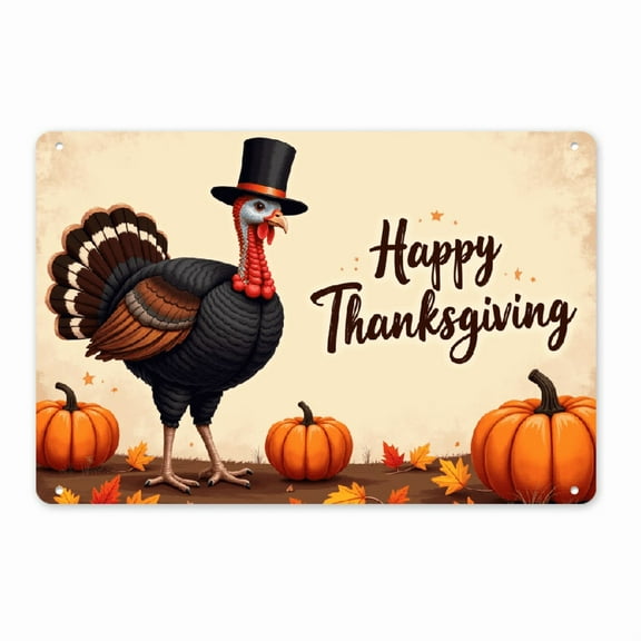 Thanksgiving Metal Sign High Quality, Resistant Vintage Country Turkey Wall Decoration Painted Metal Sign for Home, Kitchen, Fall Decor - 8x12 inch, Pre-Drilled, Hemmed Design