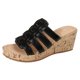 thumbnail image 1 of Bmisegm Ladies Summer Shiny Leather Fish Mouth Roman Shoes Beach Large Size Slope Heel Sandals Slippers Womens Sandals Summer Black 7, 1 of 9