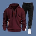 thumbnail image 6 of Ettsollp 2Pcs/Set Men Sweatshirt Pants Set Hooded Drawstring Long Sleeve Sport Tops Elastic Waist Long Pants Set Solid Color Baggy Tracksuit, 6 of 8