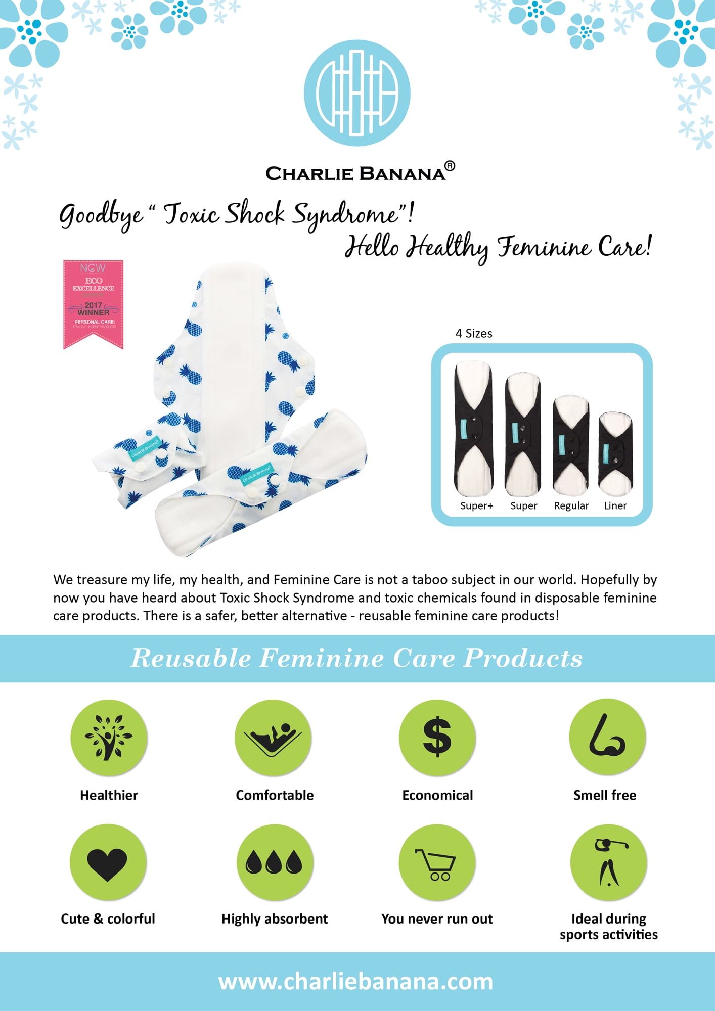 Charlie Banana 3 Reusable Feminine Pads Liner Lavender