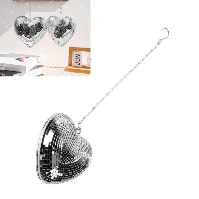 Heart Shaped Mirror Ball Decor With Chain For Party Bar KTV, Premium Material Handcrafted Sparkling Effect