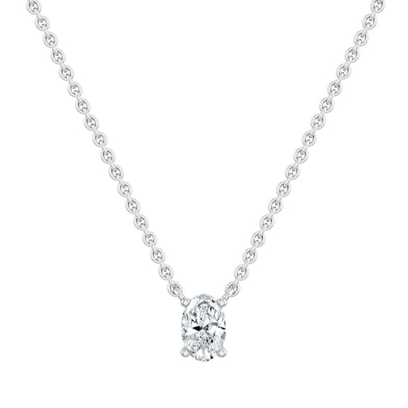 ALLORYA 0.50 Cttw Oval Lab Grown White Diamond Solitaire Pendant Necklace with 18 inch Silver Chain for Women in 10K Solid White Gold