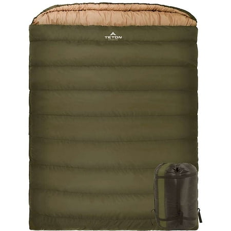 TETON Sports Mammoth Queen Size Flannel Lined Sleeping Bag (94"x 62", Green, 0 Degree F)