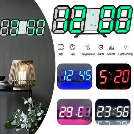 

Goory Modern LED Digital Clock 3D LED Night Light Digital Wall Clock Desk Alarm Clock Wake Up Digital Clock with Temperature Display Snooze
