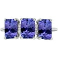 thumbnail image 3 of 10k White Solid Gold Emerald-cut 3-Stone Created Tanzanite and Natural Diamond Birthstone Anniversary Ring, 3 of 6