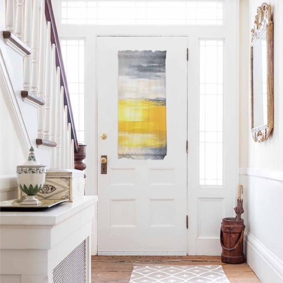 Yellow Gray Door Curtains for Door Window, French Sidelight Front Back Door Curtains With Tieback, Modern Abstract Oil Painted Art Kitchen Rod Pocket Drapes Panel, 25"x40"