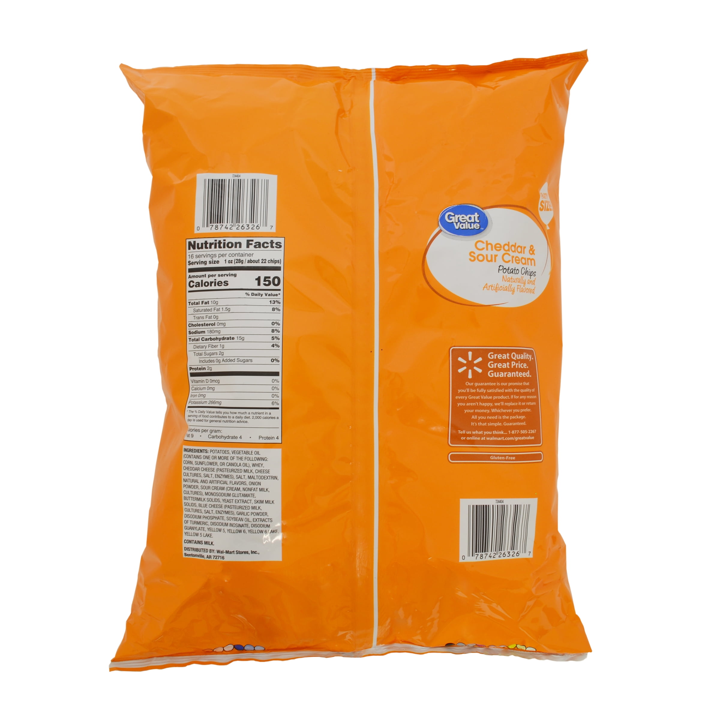Great Value Cheddar & Sour Cream Potato Chips, 16 oz