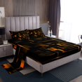 thumbnail image 1 of YST Stereoscopic Neon Geometry Sheets Full,Orange Black Neon Lights Bed Sheets For Kids Teens Adult Bedroom Decor, Modern Abstract Square Sheet Set Geometric Grid Flat Sheet, 1 of 6