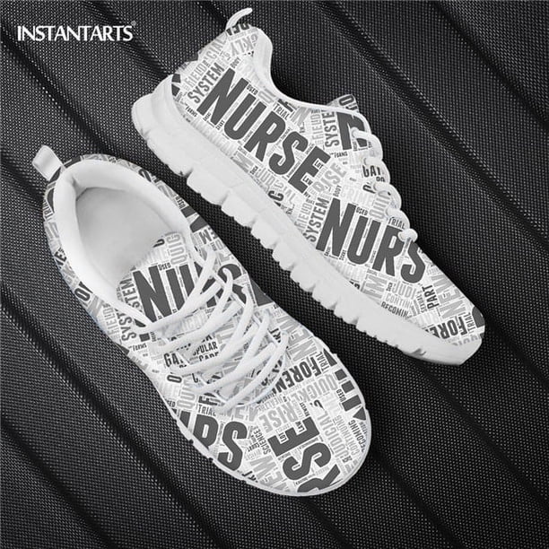 Zapatos planos Doginthehole de enfermera con diseño de periódico para mujer, zapatillas ligeras con cordones de malla para despertar, calzado transpirable de verano para damas y niñas.