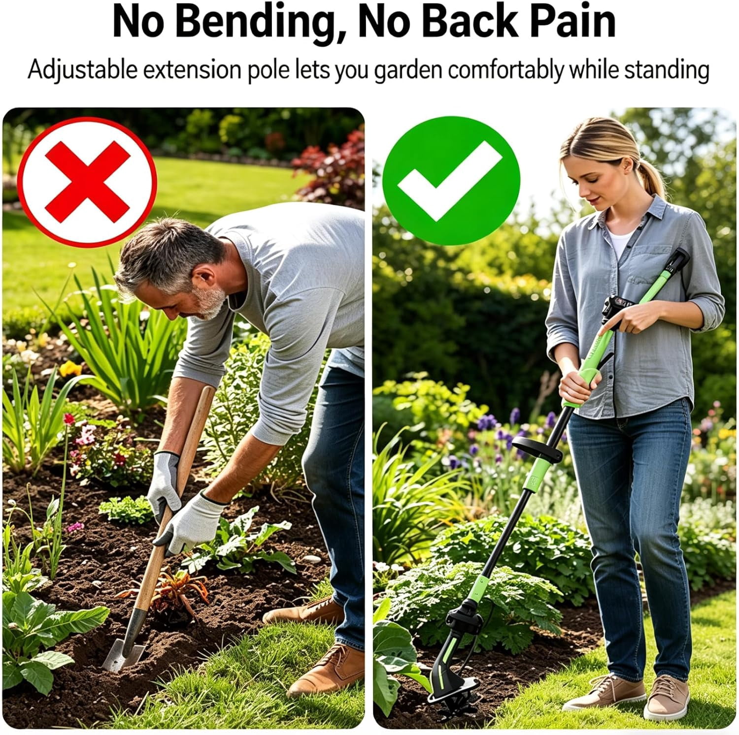 Rechargeable Cordless Tiller Cultivator with Extension Pole