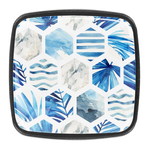 4 Pcs Square Cabinet Handle Cupboard Knob Drawer Pulls Handle Geometry Blue Drawer Knobs with Screws Furniture Decoration