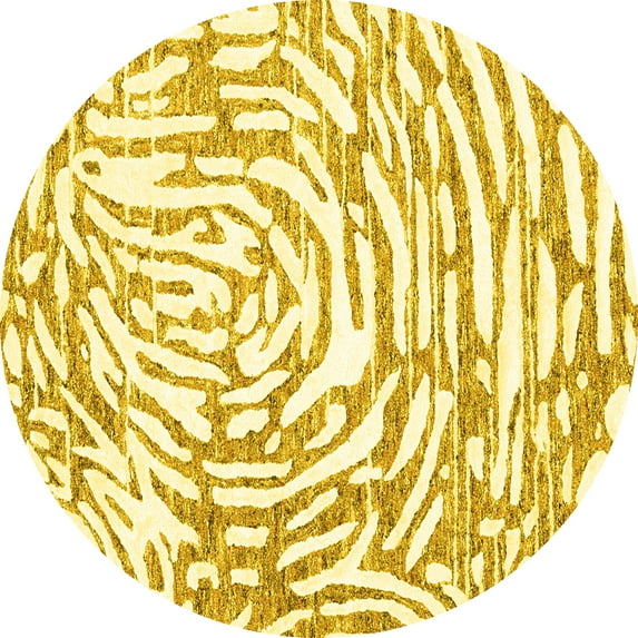 Ahgly Company Indoor Round Abstract Yellow Contemporary Area Rugs, 6' Round