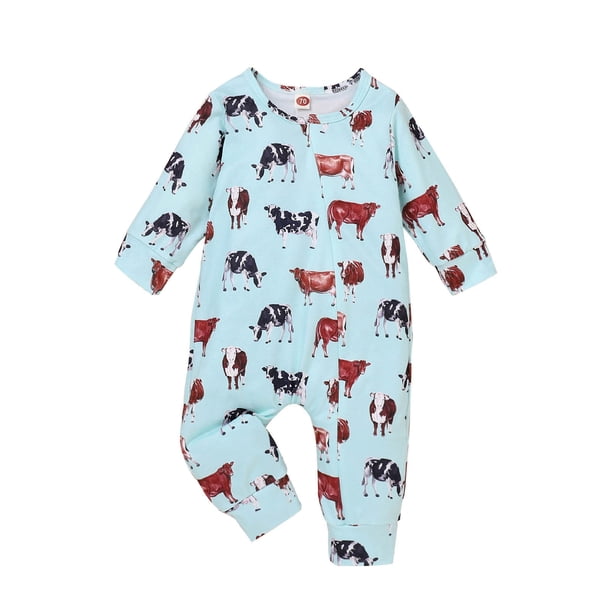Gibobby Monos de Moda con estampado de animales de dibujos animados de manga larga para niños y niñas(Azul, 12-18 Meses)