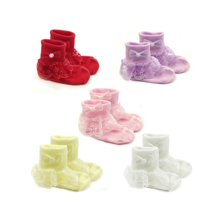 Fur Ruffle - Wrapables® Snowy Lace Ruffle Cuff Socks for Toddler Girl (Size 1-3), Set of 5