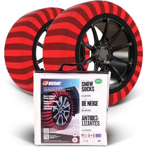 ISSE Snow Socks for Tires, Chain Replacement, Classic Textile Traction for Optimal Tire Grip in Snow & Ice, Durable Multi-Season Reuse, Easy Install, Emergency & Preventative Winter Safety, Size 58