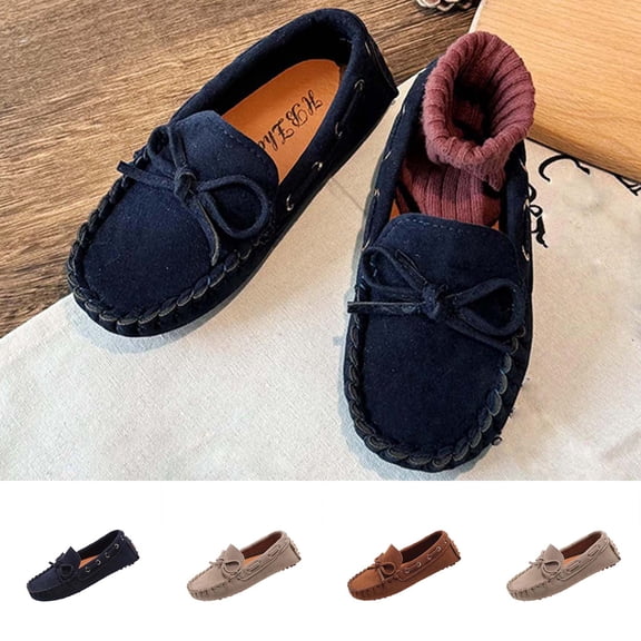 Einccm Girls Loafers - Comfortable Bow Moccasins - Slip on Princess Flat Shoes for School and Daily Wear