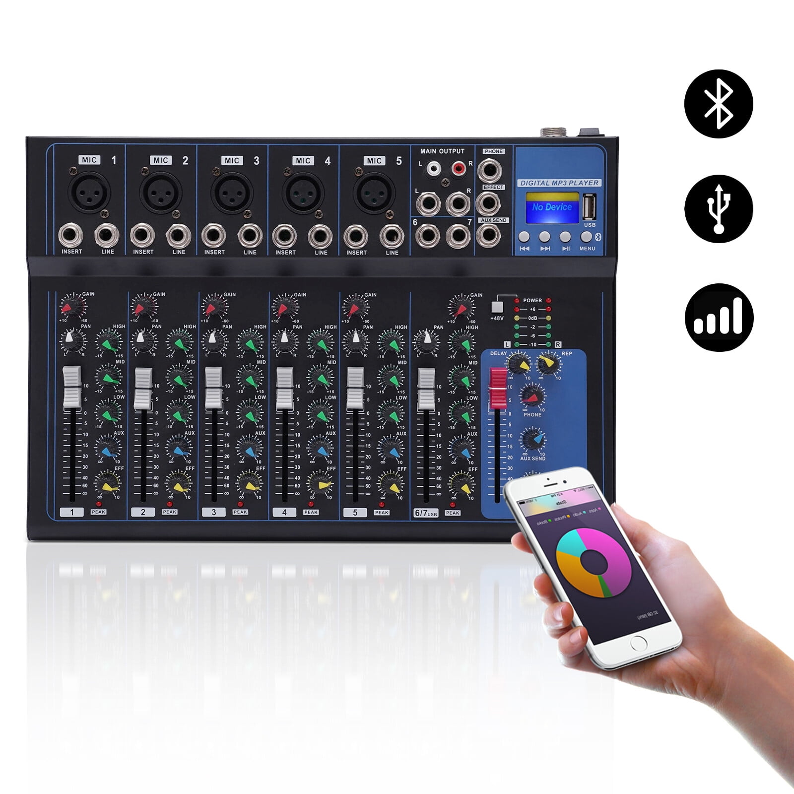 7-Channel Bluetooth Portable Audio Mixer USB DJ Sound Mixing Console Board