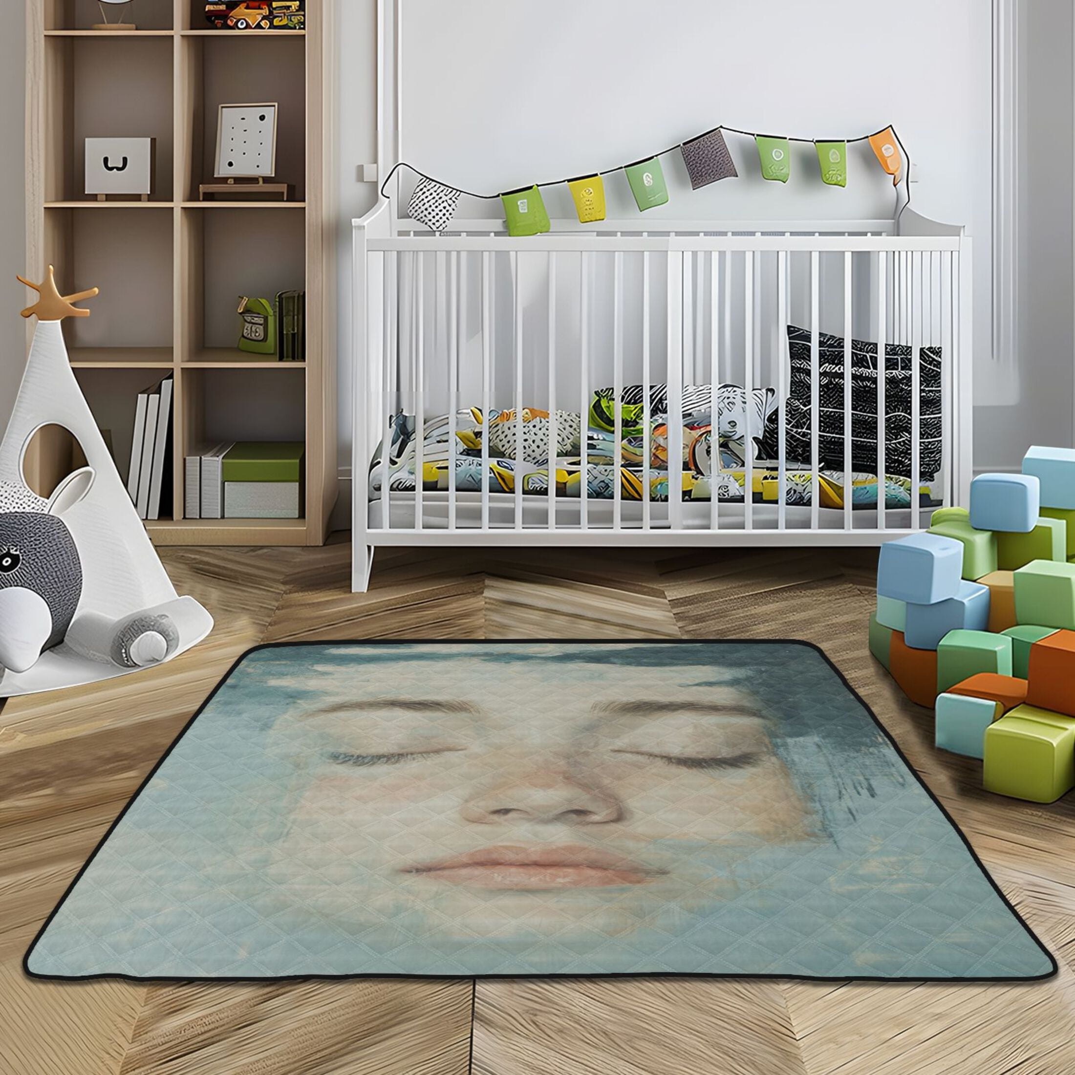 WOBOGO Lass's Face Baby Playmats Extra Large Waterproof Rollable Activity Pads for Toddlers 50×50inch