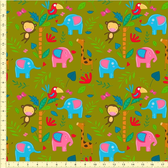 eloria Bird & Animal Cotton Fabric Squares Sewing Supplies Printed Fabric for , 1 Yard, Olive Green