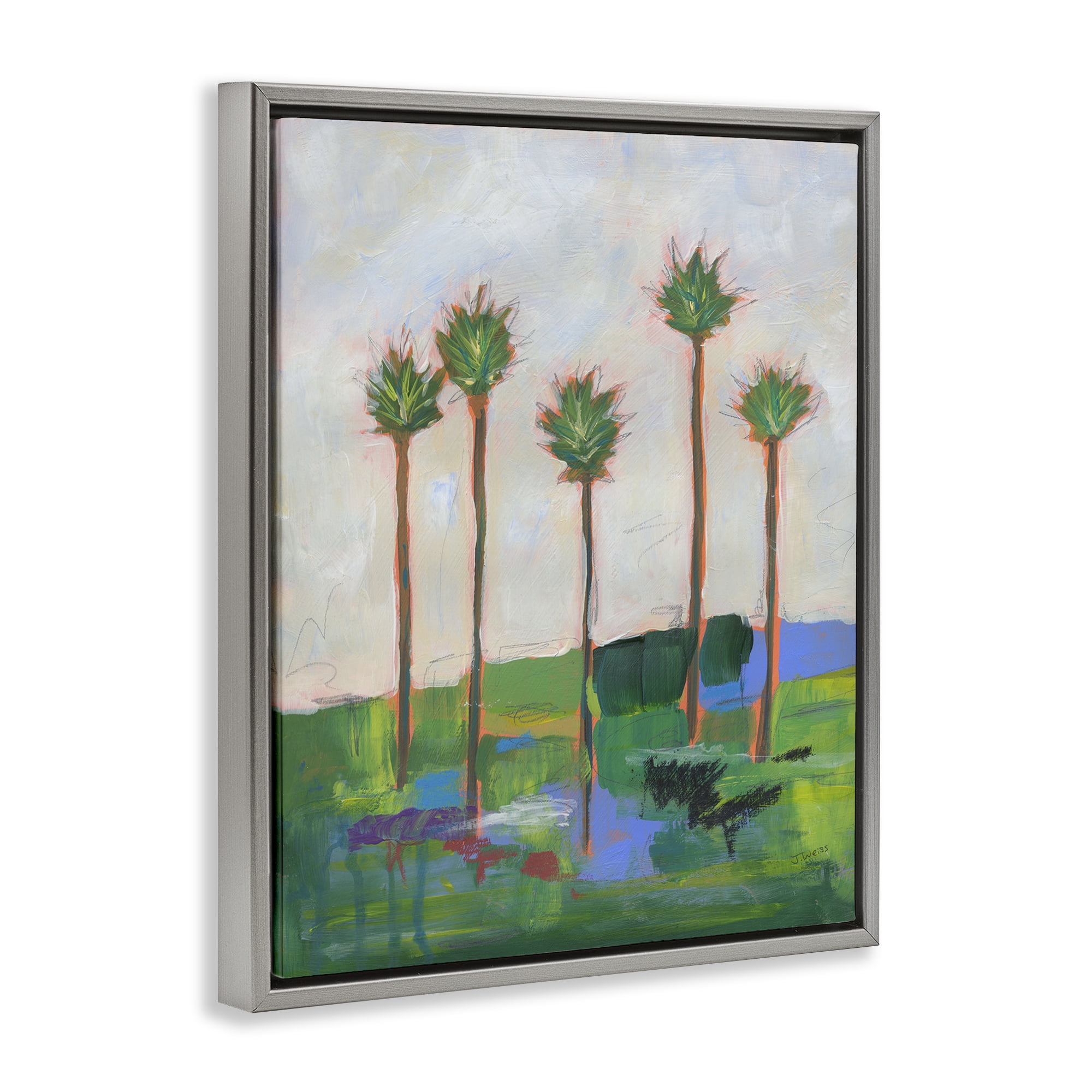 Stupell Industries Tall Palms Impression Landscape & Nature Painting Gray Floater Framed Canvas Art Print Wall Art, 17 x 21