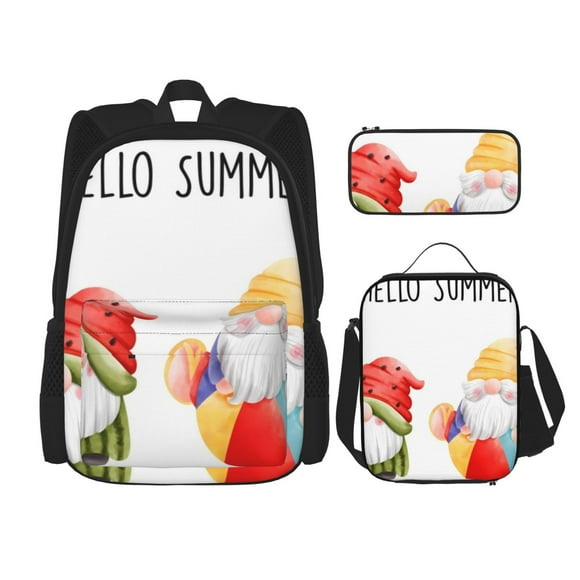 Disketp Summer Gnome Mochila Estampada de Gran Capacidad con Lonchera y Estuche, Set de 3 Piezas para Estudiantes