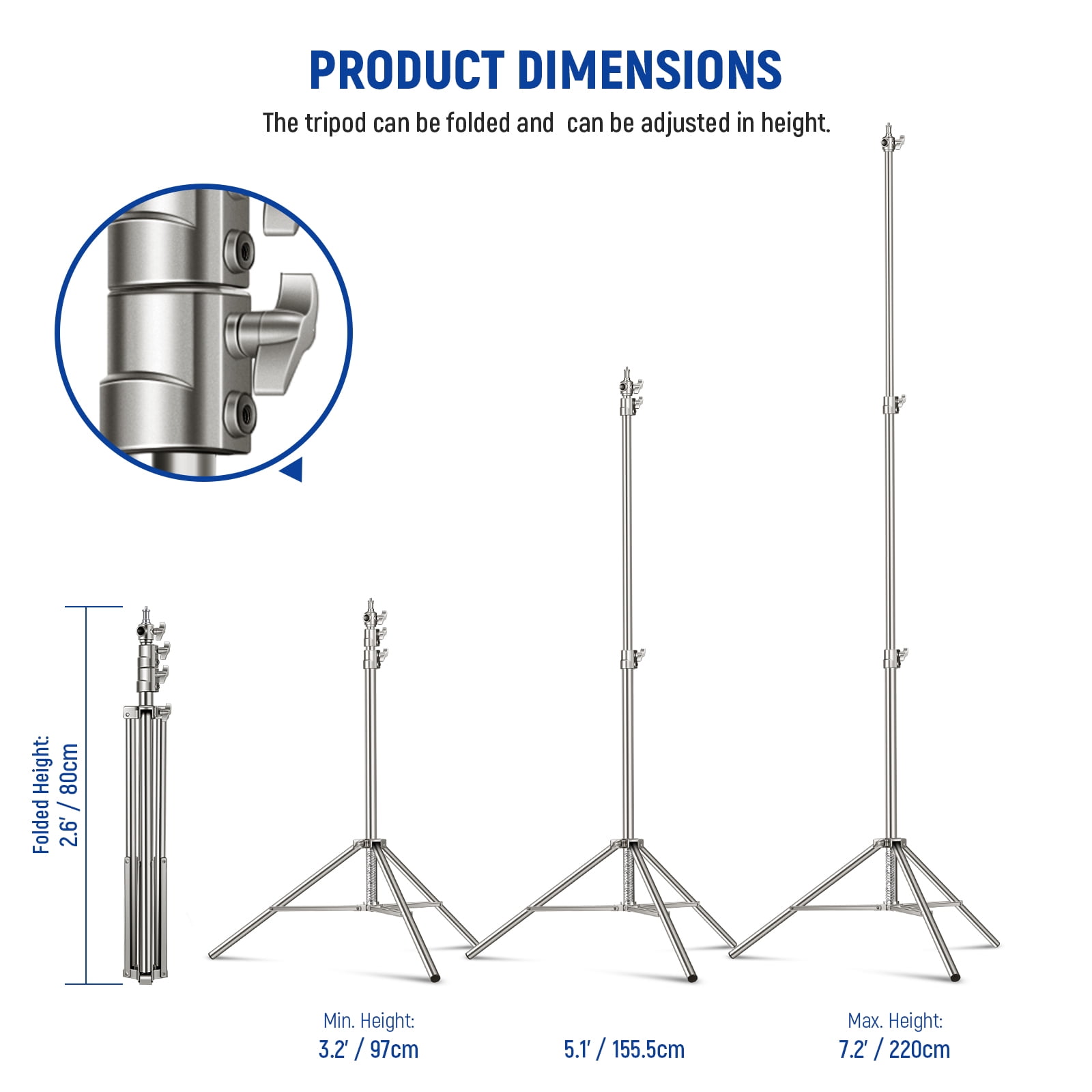 Neewer 7.2ft Stainless Steel Light Stand - With Spring Cushion & Screw Adapter for Strobe/LED Lights