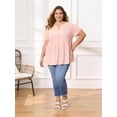 thumbnail image 2 of DARING DIVA Women's Plus Gingham Tops Plaid Notch Neck Blouse 2X Light Pink, 2 of 6
