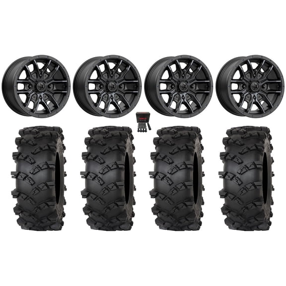 MSA Fang 14" Wheels Black 32" Outlaw M/T Tires Kawasaki Mule Pro FXT