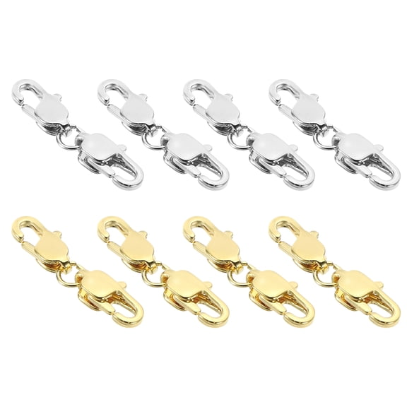 Uxcell Double Lobster Clasp, 8Pcs Necklace Clasps and Closures Necklace Extender Round, Golden Silver