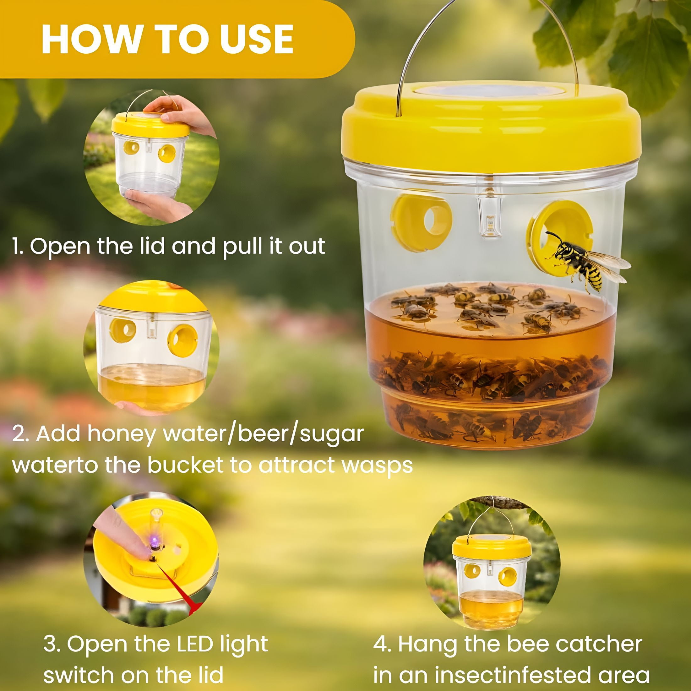ACDANC Wasp Trap Outdoor Hanging,Reusable Yellow Jacket Trap with Bait Reservoir,Carpenter Bee and Hornet Catcher,Hanging Wasp Catcher for Outdoor Use