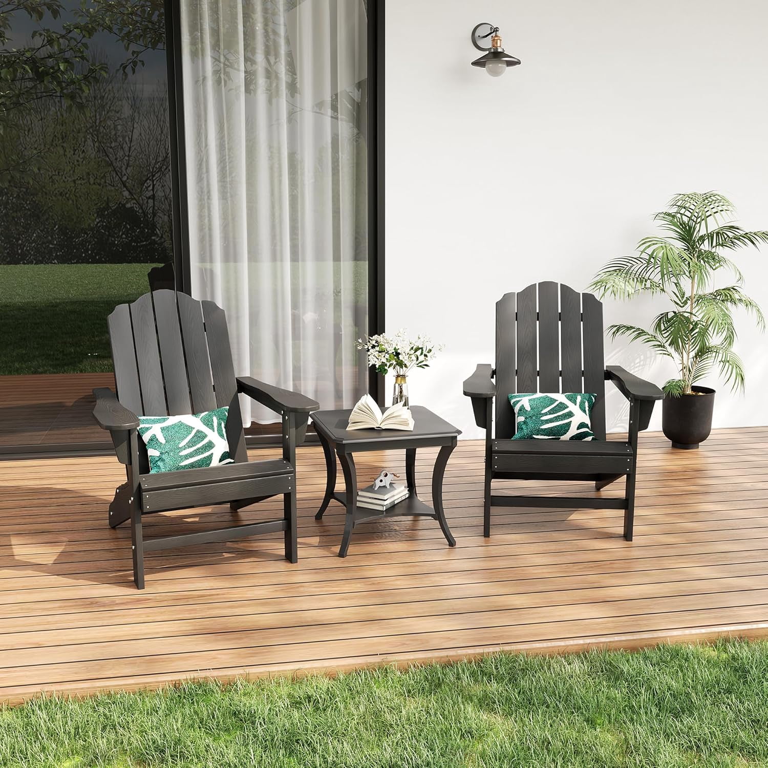 IdealHouse Adirondack Chair for Patio, HDPE Outdoor Lawn Chair with Wood Texture for Garden Backyard Deck Poolside Use