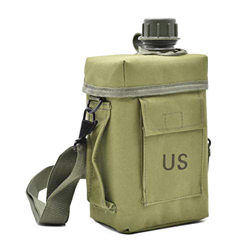 Outdoor Military Canteen Water Bottle Camping Container w/ Adjustable Strap 