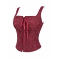 thumbnail image 3 of Rexolia Women’s Floral Lace Up Corset Top Renaissance Crop Overbust Bustier Wine L, 3 of 8